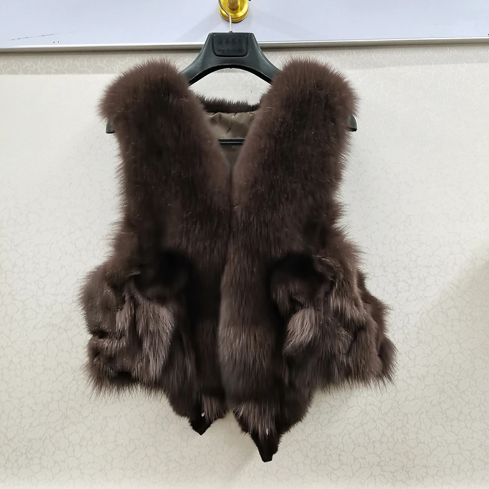 Women 100% Genuine Fox Fur Vest Natural Soft Fox Fur Sleeveless Jacket Lady Quality Warm Fox Fur Vest 250723