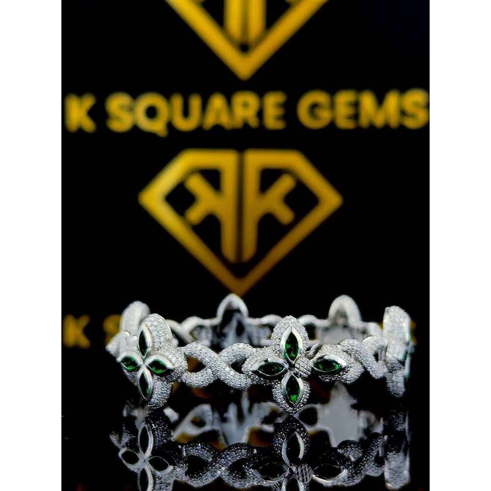 New Arrived Iced Out Clovers Moissanite Cuban Chain Sier Jewelry Bracelets for Men Women, Pass Dia Tester