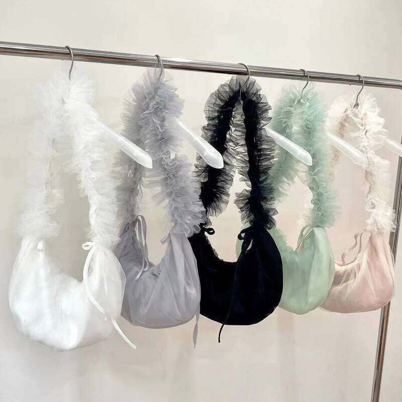 Women's Bags Designer Women's Bags Designer Korean Casual Half Moon Mesh Bags For Women Designer Handbags Purses New In Pleated Ruffle Strap