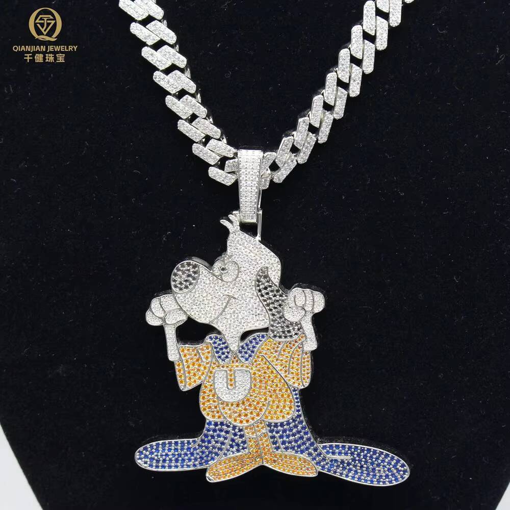 Custom 925 Sterling Silver Moissanite Diamond Necklace with 18K Gold Plated Pendant Hiphop Style for Men