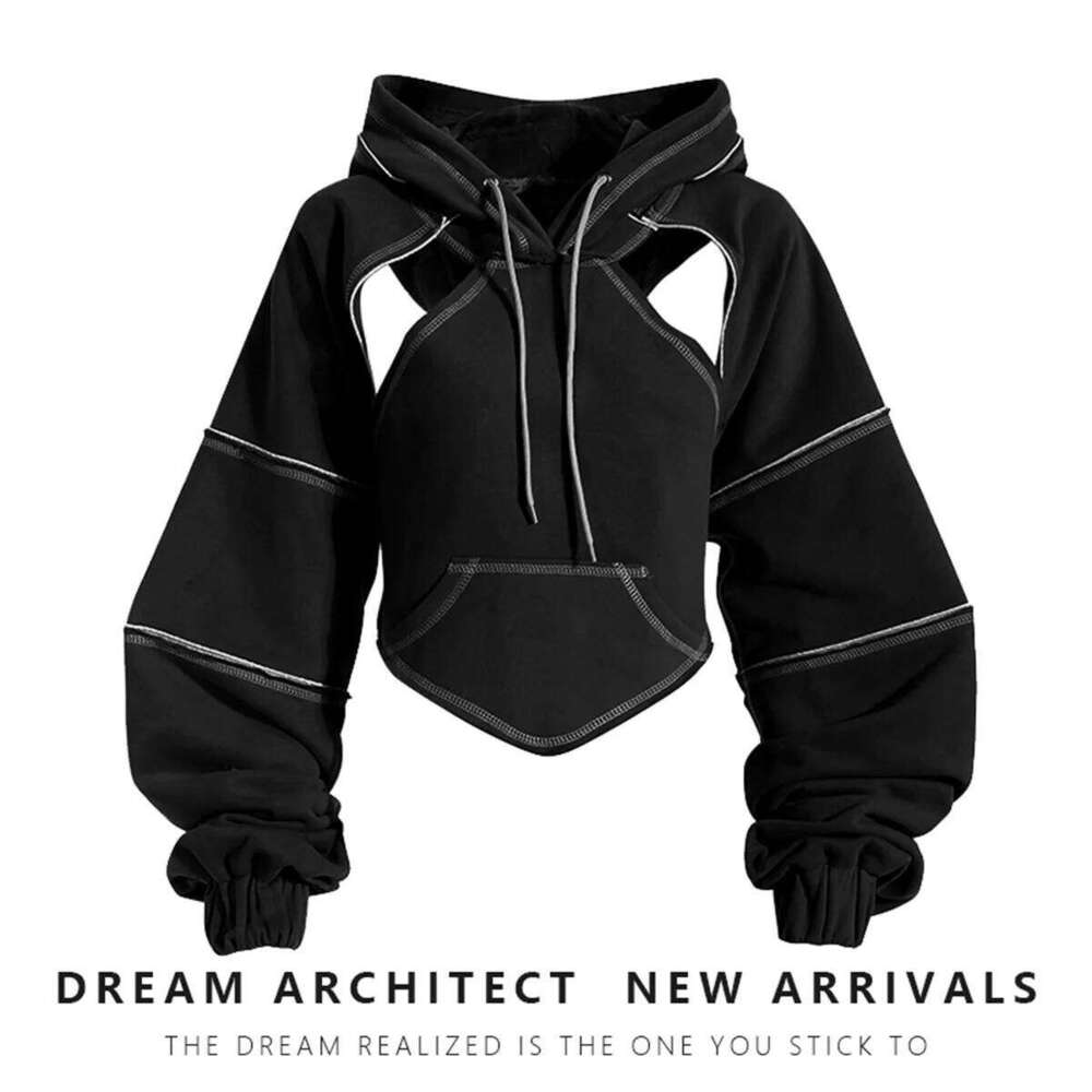 hoodie Women Hooded Sweatshirt Color Clashing Bright Line Short Top Ladies Fashion Layering Hoodie Long Sleeved tops New jacket