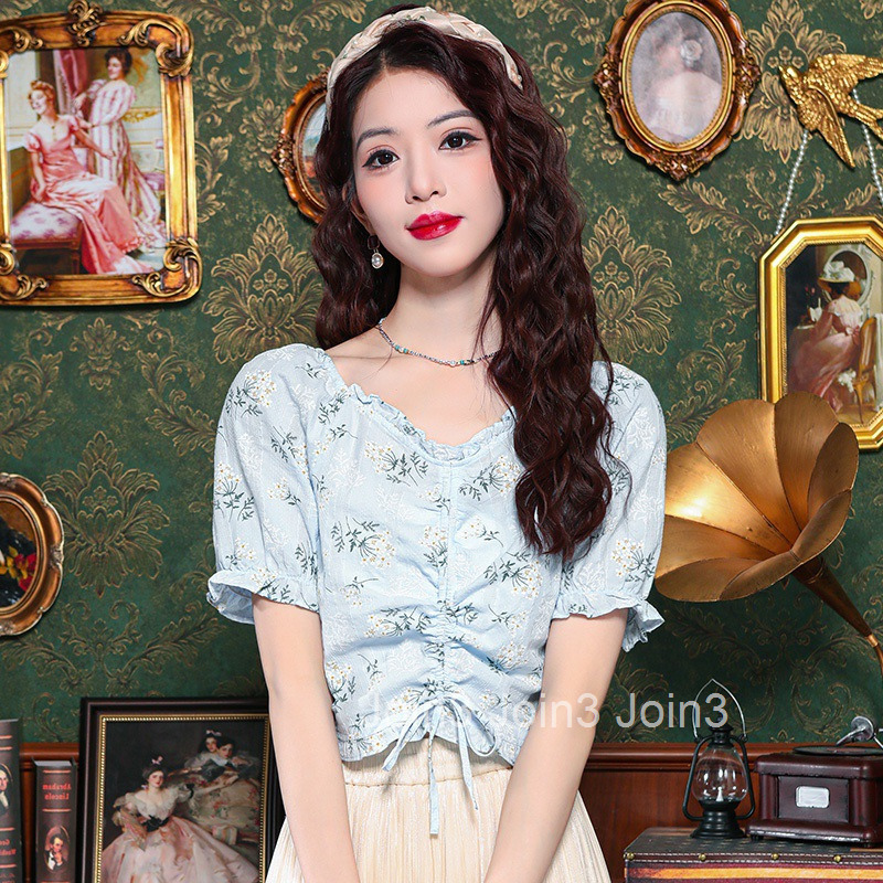 Summer New French Style Plus Size Women Fresh Short Sleeve Floral T-Shirt Short Top Stylish Chiffon Blouse