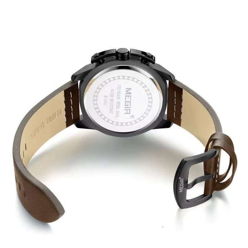 MEGIR Men's Oversized Chronograph Watch - 47mm Genuine Leather, Waterproof, Multi-Function - Bulk Wholesale Watch
