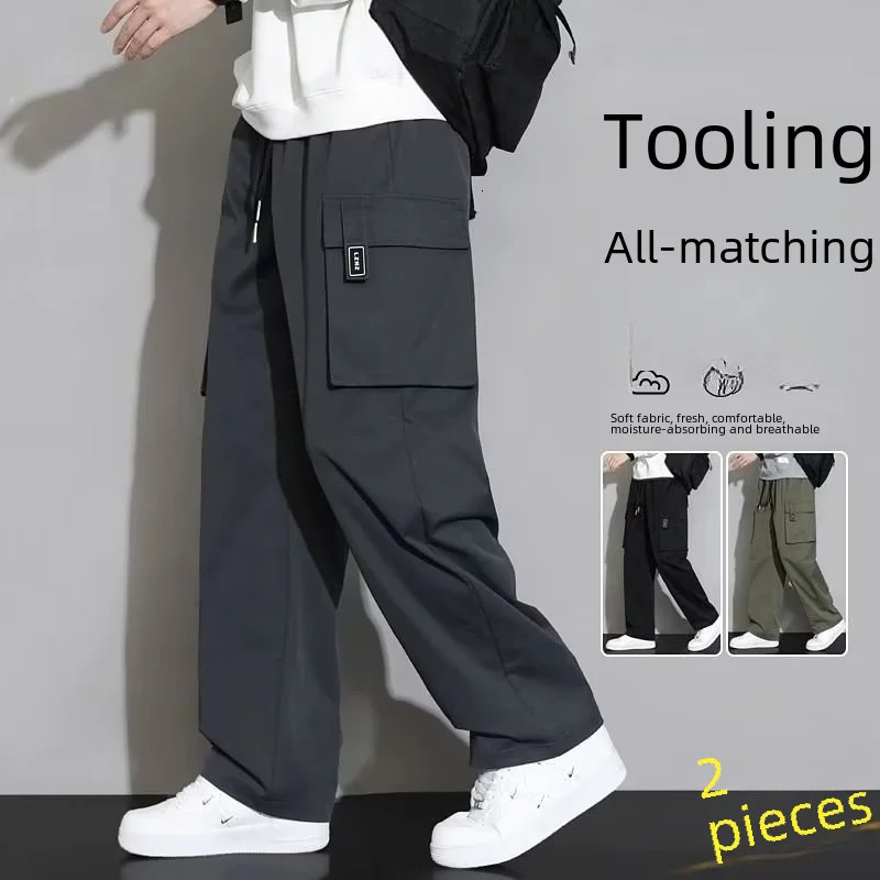 American Style Green Cargo Pants Loosefit Straightleg For Men Casual Long Trousers Autumn Youth 250717