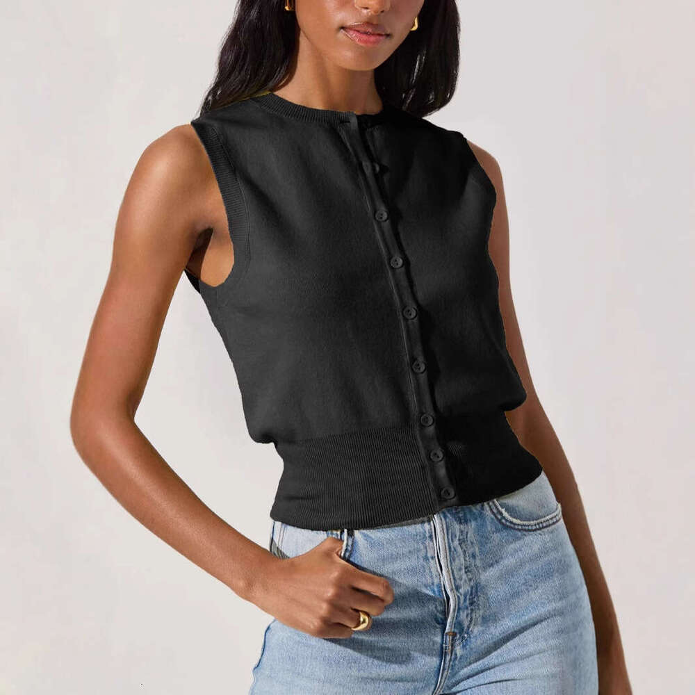 Summer New Knitted Women's Sexy Sleeveless Outerwear Button Vest Tank Top For Women B5