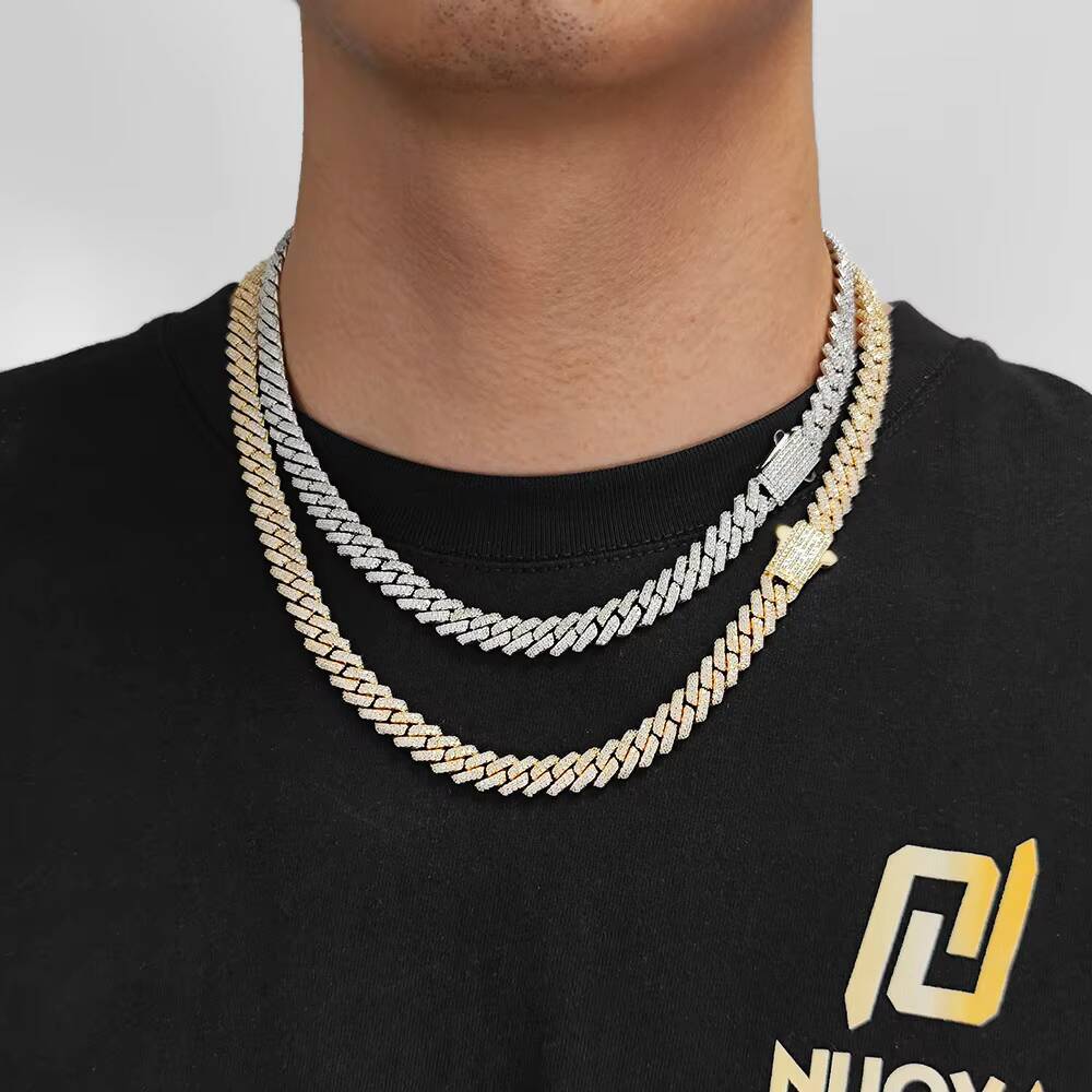 NUOYA Hip Hop Fashion Jewelry 8mm Custom Iced Out Diamond Cuban Chain 18K Gold Plated Prong Cuban Link Chain Necklace