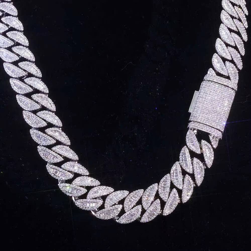 NUOYA 15mm Cuban Chain Necklace 925 Silver Full Iced Baguette Cut VVS Moissanite Mixed Inlay Hip Hop Jewelry Unisex