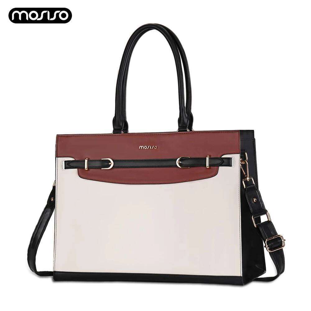 Luxury Designer Niche Ladies Inch Laptop Portable Waterproof Leather Decorative Buckle Work Briefcase Large Capacity