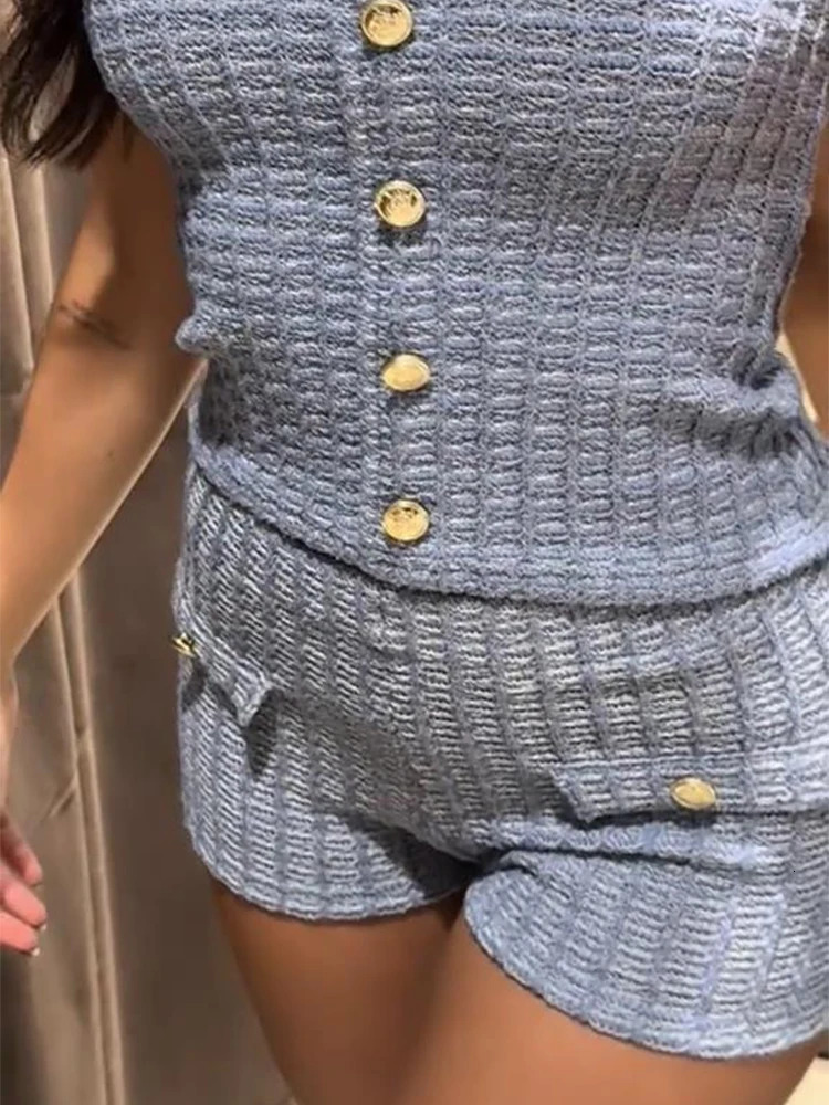 Backless Tube Top Skirt Sets Women Knitted Single Breasted Sleeveless Slim Tops Mini Skirts Suits Summer Chic Streetwear 250729