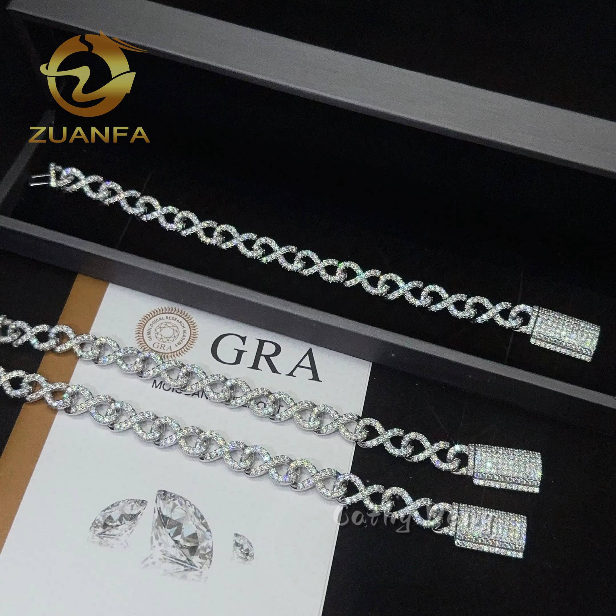 Instock Mini Infinite Cuban Link Chain Moissanite Bracelet Hip Hop Jewelry Iced Out Men Women Moissanite Bracelet 925 Silver