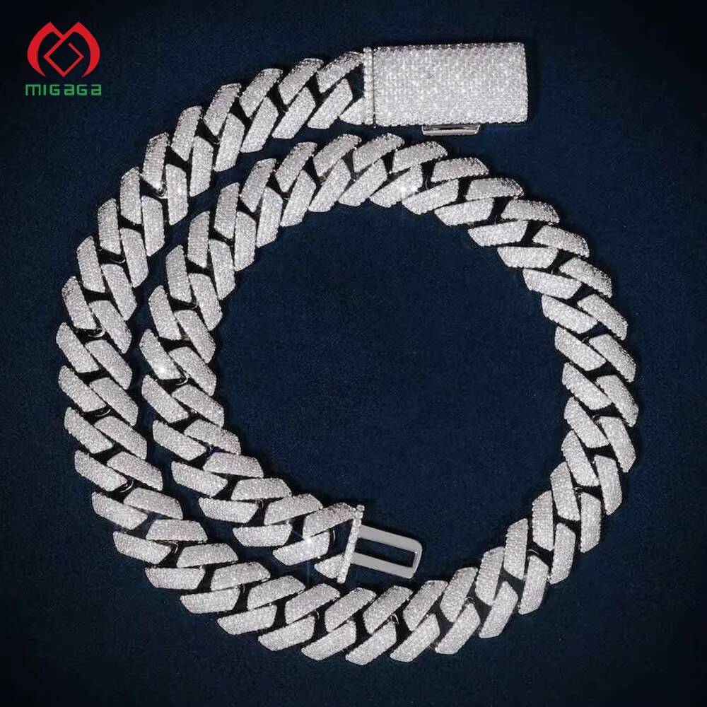 Factory Supply Discounted Price Low Moq Accept Custom Design 4-Row 15mm 14k Gold 925 Sterling Silver Moissanite Cuban Link Chain