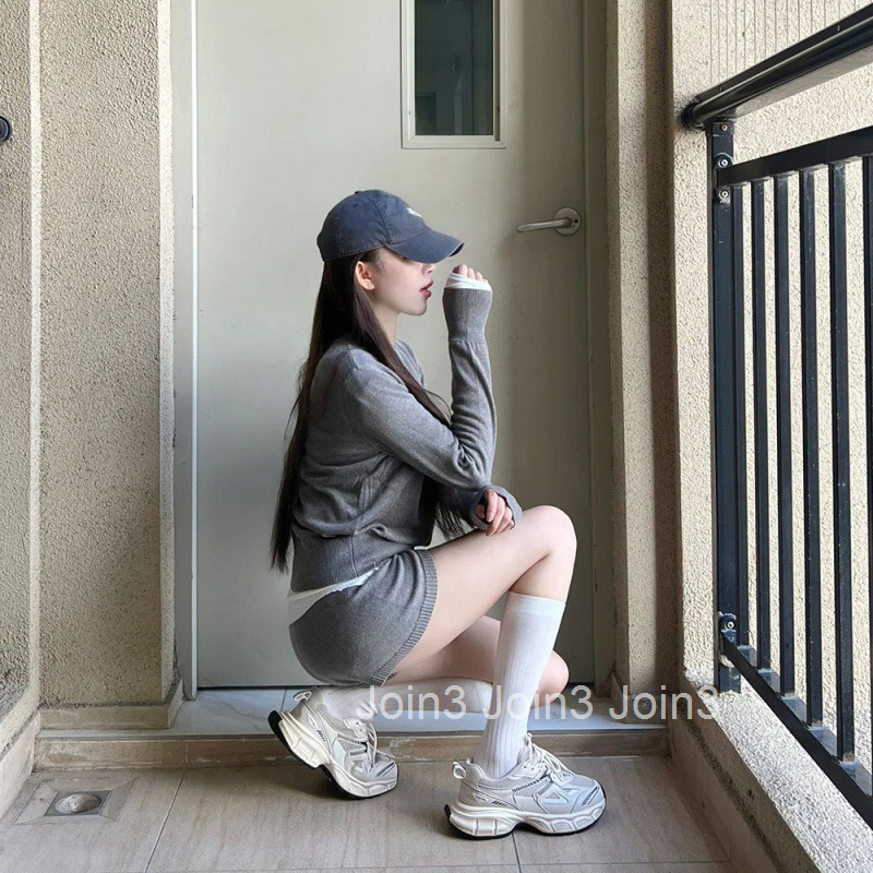 Autumn New Casual Round Neck Sweater Cardigan Jacket Top + Shorts Two-Piece Set for Women