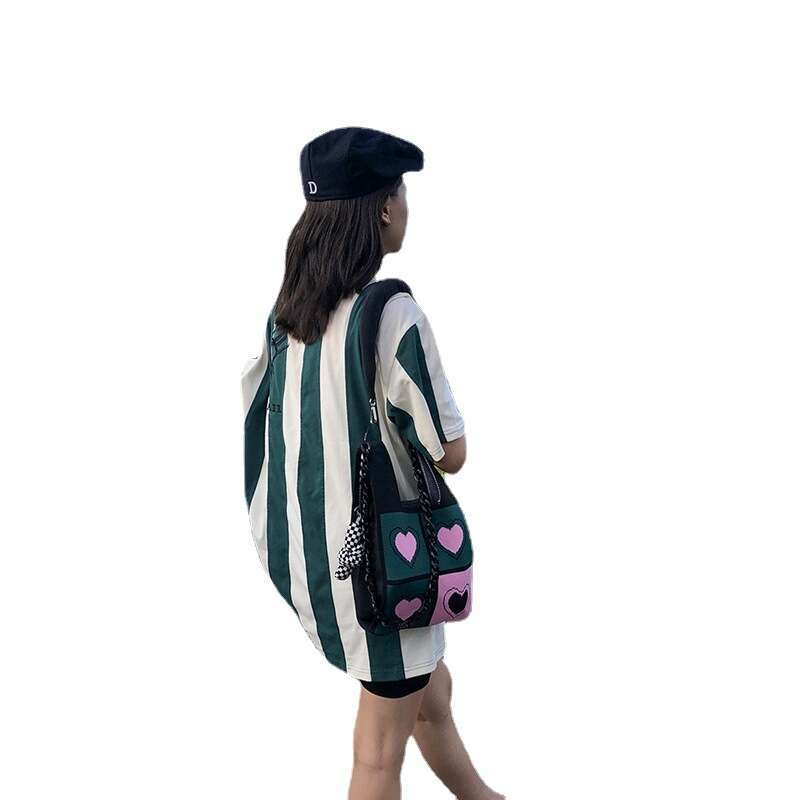 Designer Style Parent-Child Knitted Heart Black Rice Woven Tote Bag Single Shoulder Handbag for Women