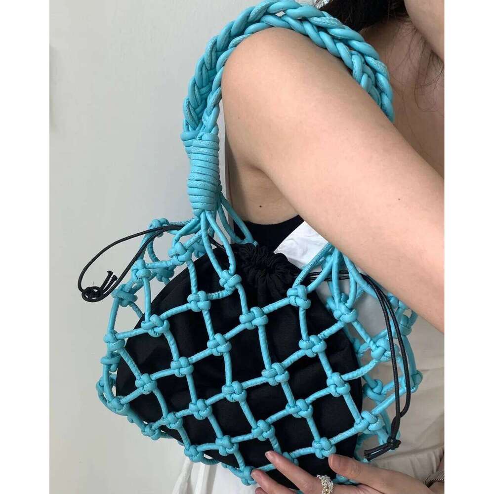 NEW Women Canvas Handbag Handmade Woven Rope Mesh Summer New Fashion Hollow Out Shoulder Bag