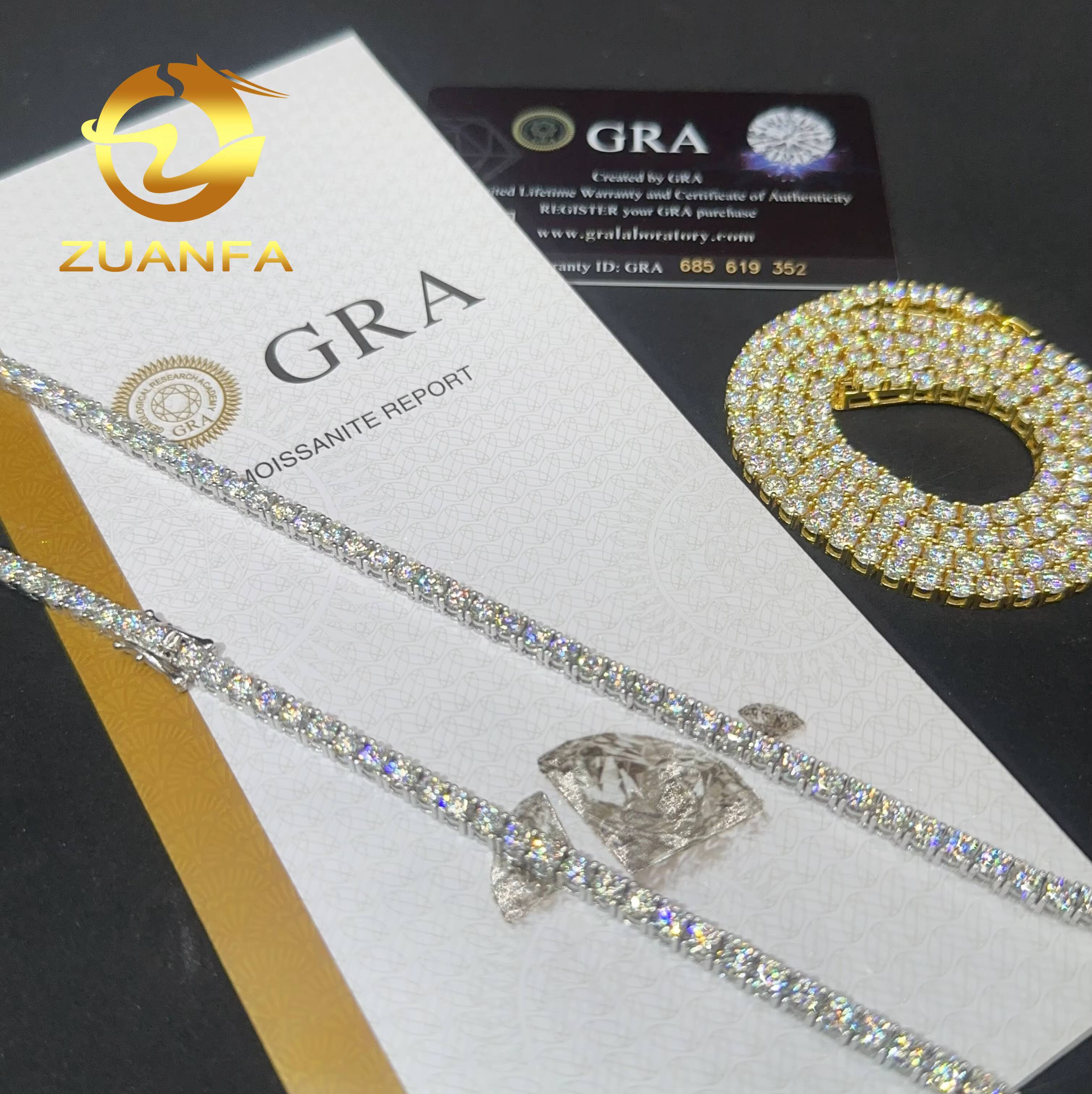 GRA Certified 3mm 925 Sterling Silver Vvs Tennis Chain D Color VVS Moissanite Diamond Tennis Chain Necklace for Men women