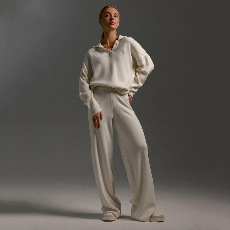 Womens sweater Yoga Outfit designer suits autumn winter polo neck knitted pullover wide leg pants trousers two piece knitted suit Casual alosets women clothes