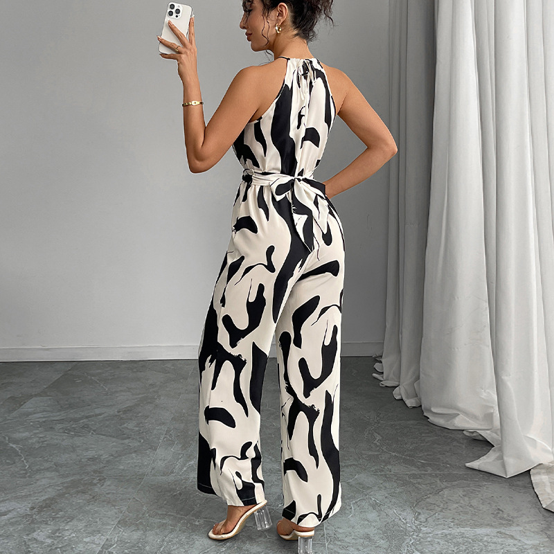 INS Zebra Pattern Strap jumpsuit 2025 Spring/Summer Monsoon Strap Wide Leg Pants Womens Wear