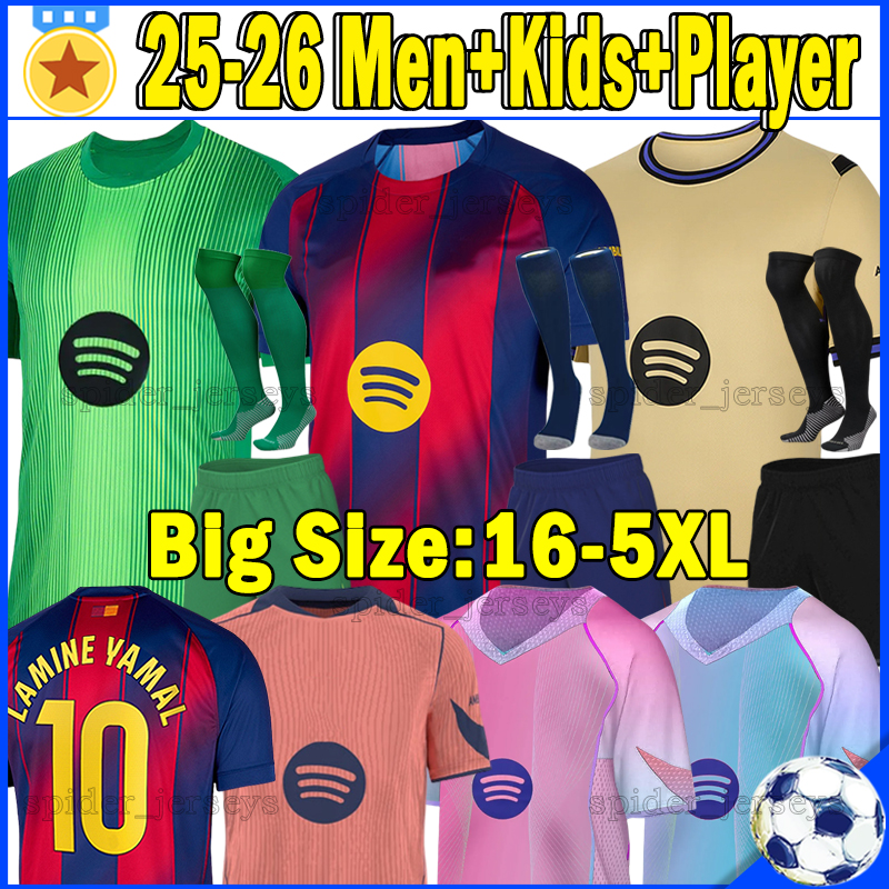 4XL 5XL 25 26 LAMINE YAMAL RAPHINHA Brace Soccer Jerseys 2025 2026 LEWANDOWSKI PEDRI FERRAN GAVI Player Version BarcelonaEs goalkeeper Men Uniforms Kids Kits sets