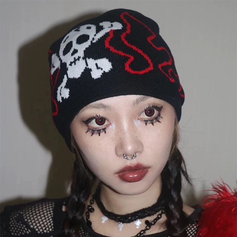 Personal Punk Skull Demon Knitted Hats Autumn and Winter Unisex Dark Series Warm Street Versatile Niche Fashion Hip Hop Beanies 250724