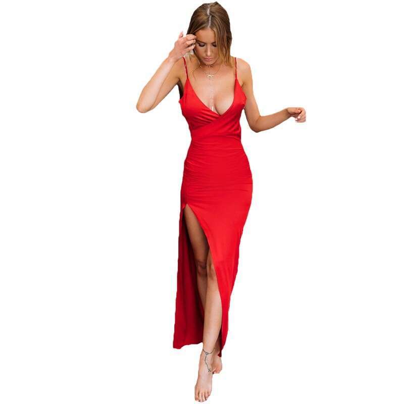 Sleeveless Women's V-Neck Sexy Slim Backless Split Strap Dress B5