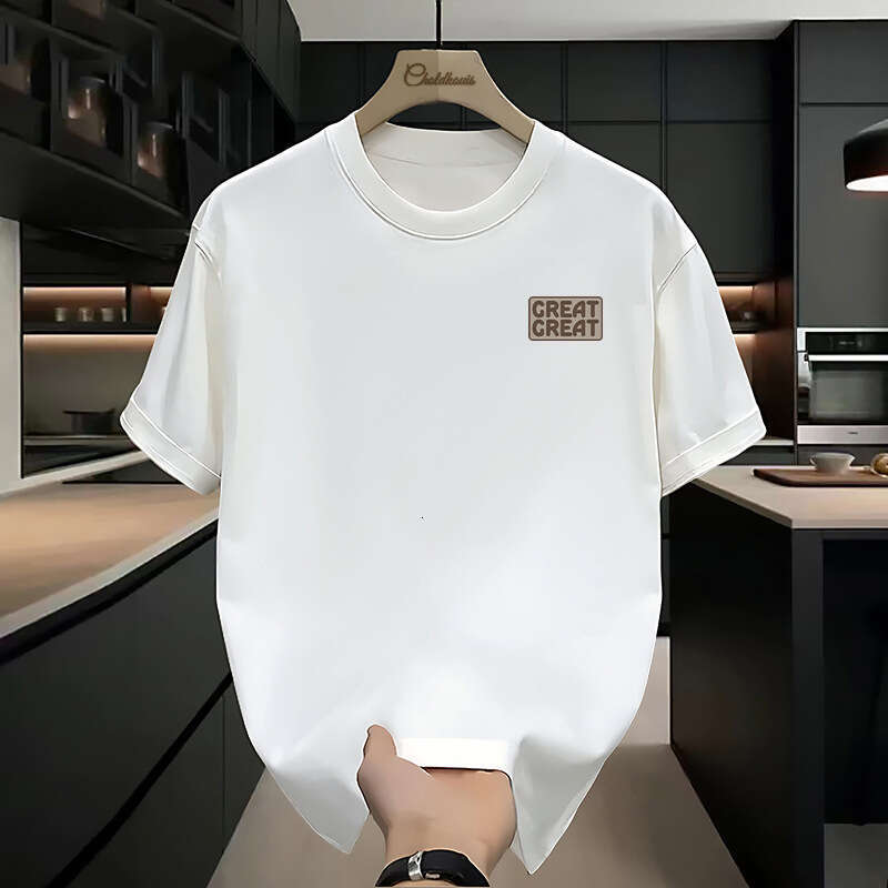 Designer T Shirt Trendy Brand Hong Kong Style Pure Cotton Letter Short Sleeve T-Shirt For Men Summer Loose Fit Plus Size Tee Unique Design Comfortable