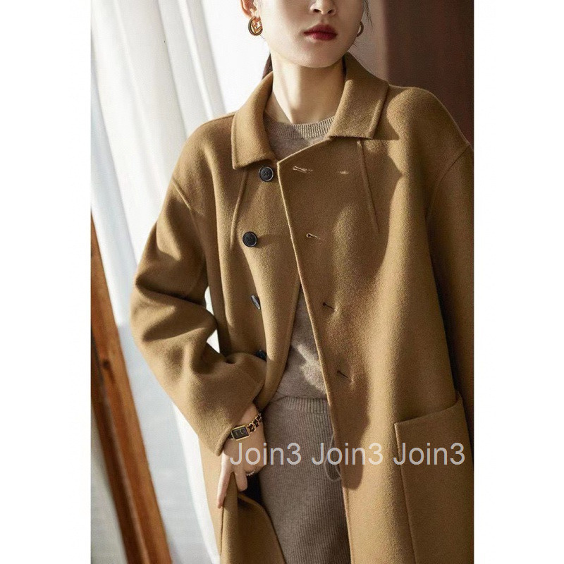 Winter Spring New Woolen Coat for Women Plus Size Loose Slimming Mid-Length Turn-Down Collar Buttoned Woolen Coat for Women