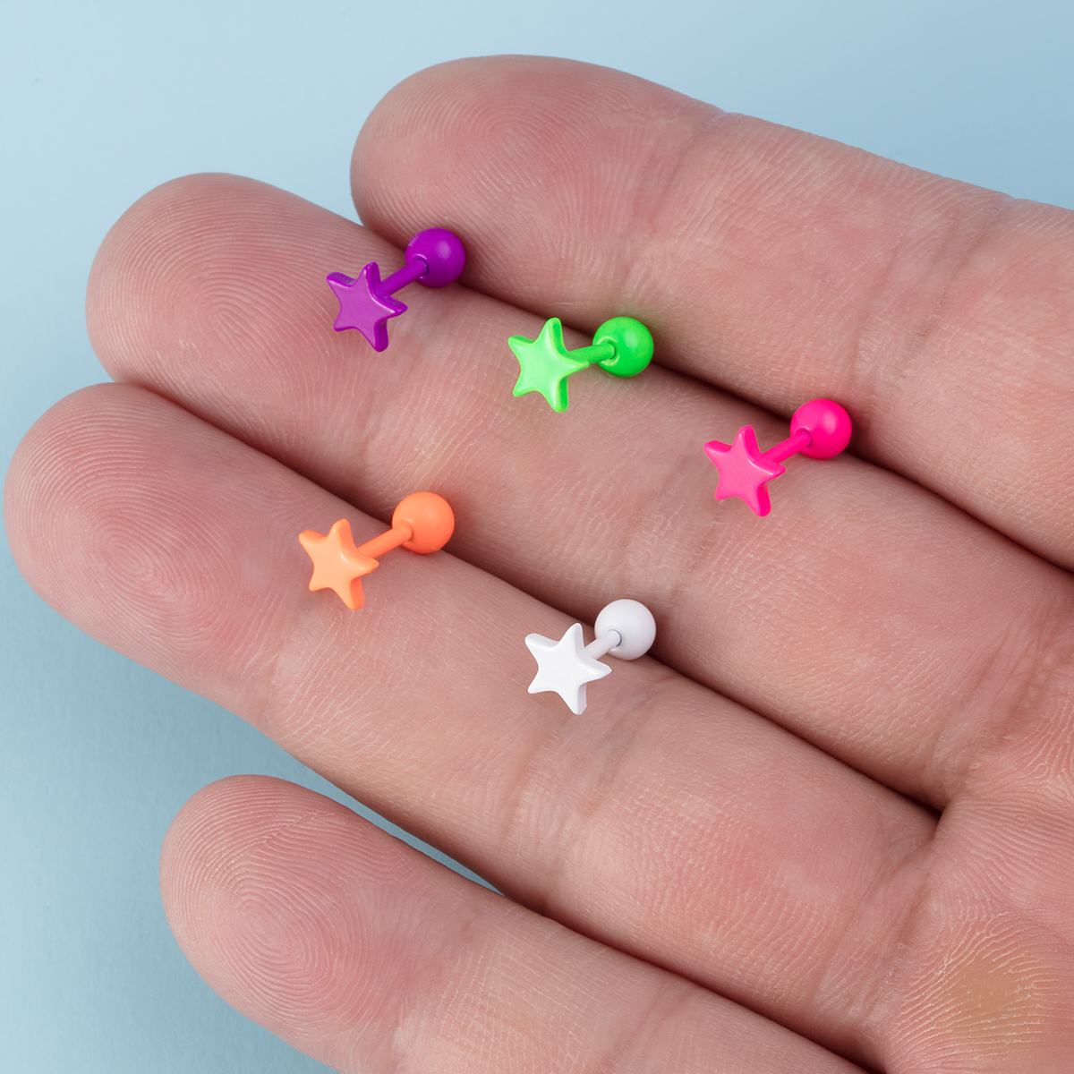 Baking paint stainless steel pentagonal star earrings, body piercing earrings, jewelry wholesale