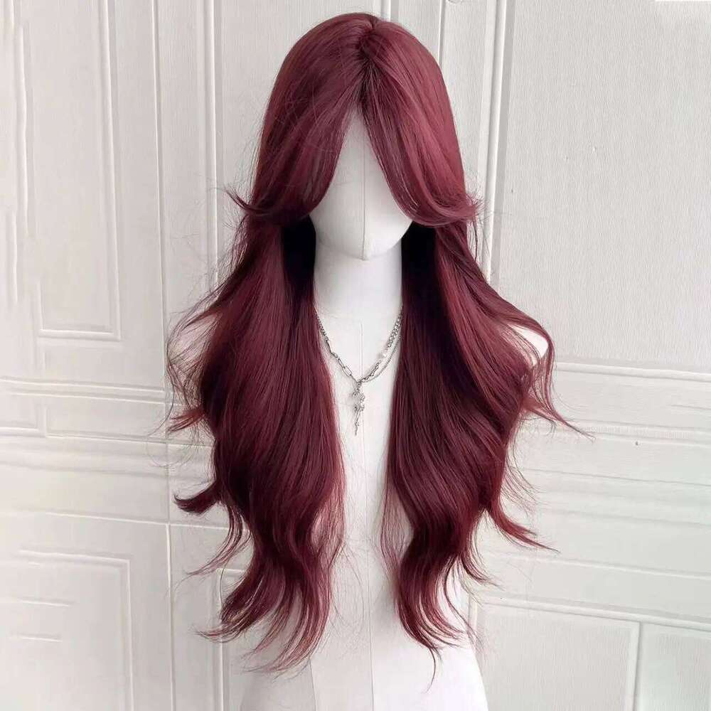 Straight Synthetic Fake Front Lolita Wig For Women Long Wave Human Hair Ombre Brown Red Blonde Hightlight Lace Frontal Wigs Cosplay