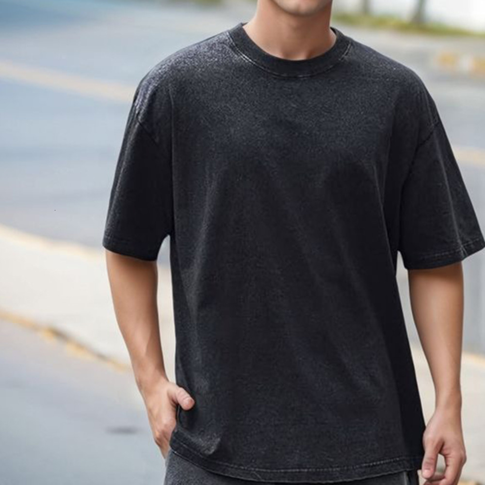 Summer Mens Washed T-Shirts 230G Heavy Cotton Vintage Faded Color Oversized Unisex Basic Tee Short Sleeve Loose Workout Tops 250729