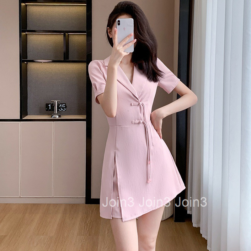 Summer Socialite Style National Style Shorts Set Womens Button Short Sleeve Top Blazer Dress Set