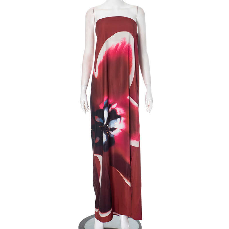 Yds271 Women's Summer New Color-Block Sleeveless Sexy Printed Tube Top Long Dress B5