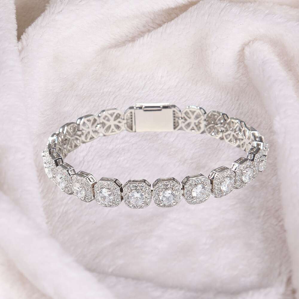 Reverse Love Chi Cheng Same Style 10mm High-end Design Hip-hop Copper Inlaid Zircon Sugar Cube Trendy Bracelet