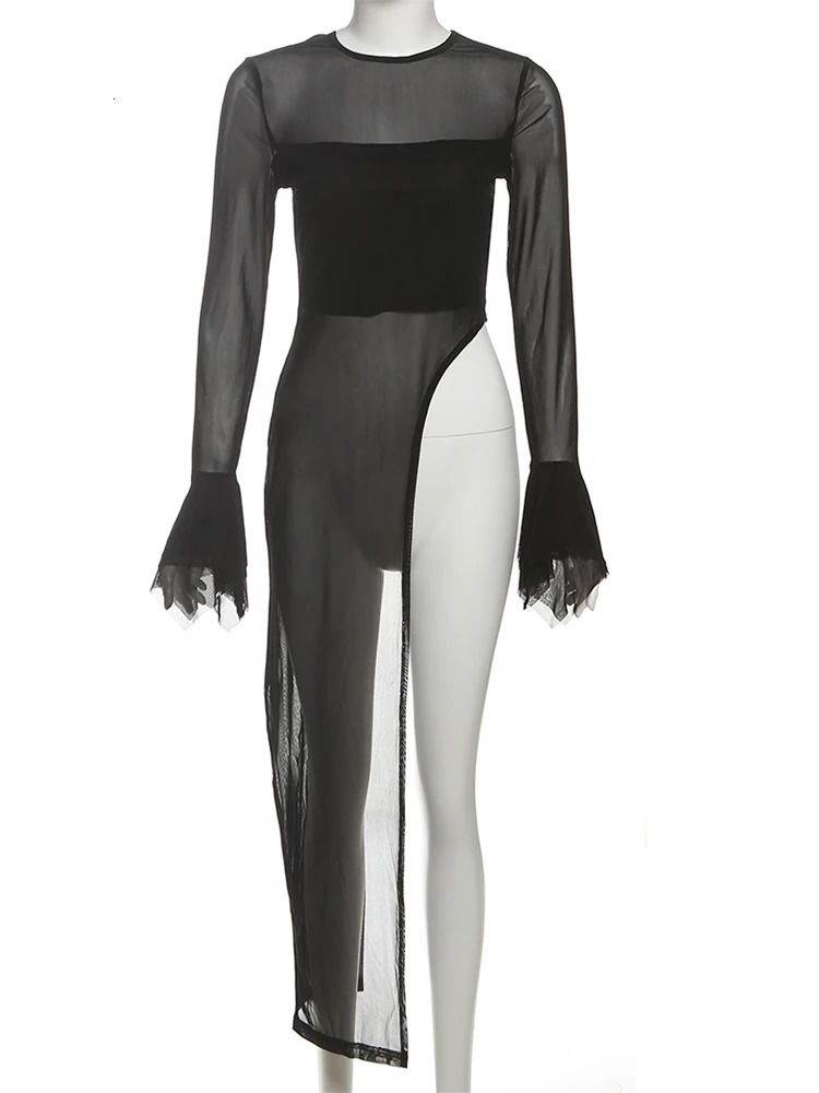 Nibber Irregular Hem tShirt Women Patchwork Sexy oNeck Flared Sleeves Summer Daily Fashion Midnight Skinny tie Long Tops 250724