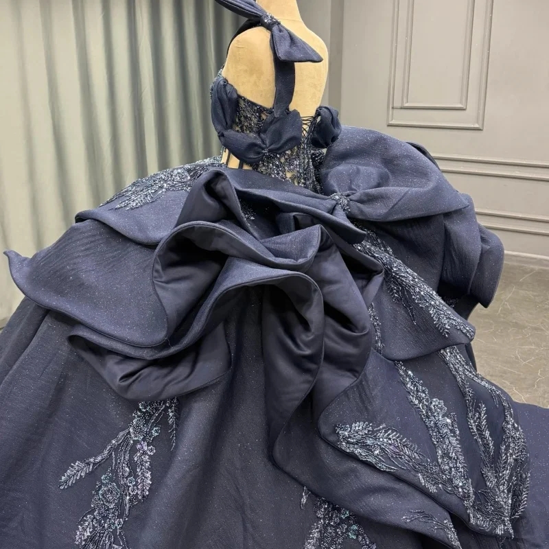 Black Quinceanera Dresses Off The Shoulder Sequin Applique Lace Beading Crystal Bow Tull Ball Gown Vestidos De 15 Anos Sweet 16 Dress