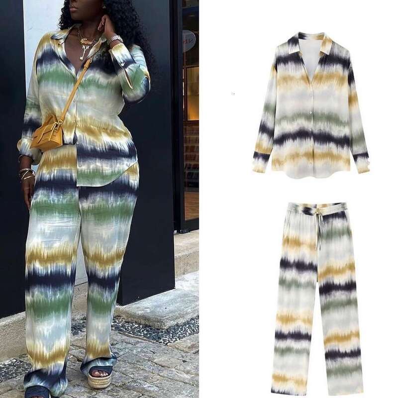 Women's Blouse + Tie-Dye Pants Straight Pant Suit