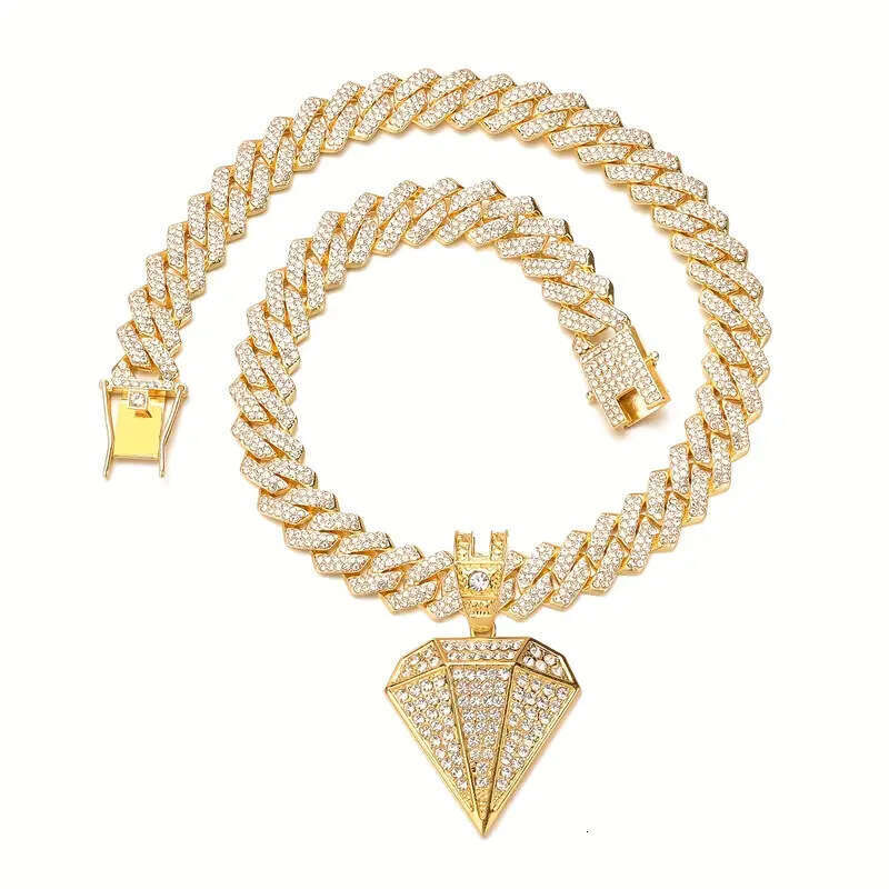 Ins Full Dia Pendant Cuban for Men and Women Cool Personality Trendy Hip-Hop Style Necklace