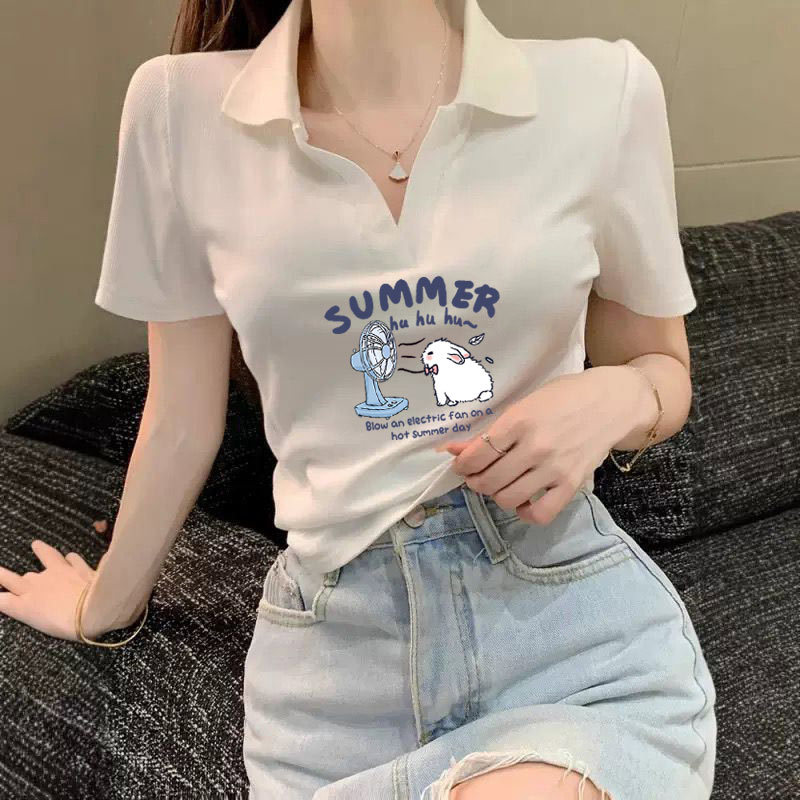 Women's slim slimming short T-shirt design sense all-match short-sleeved top summer Polo shirt