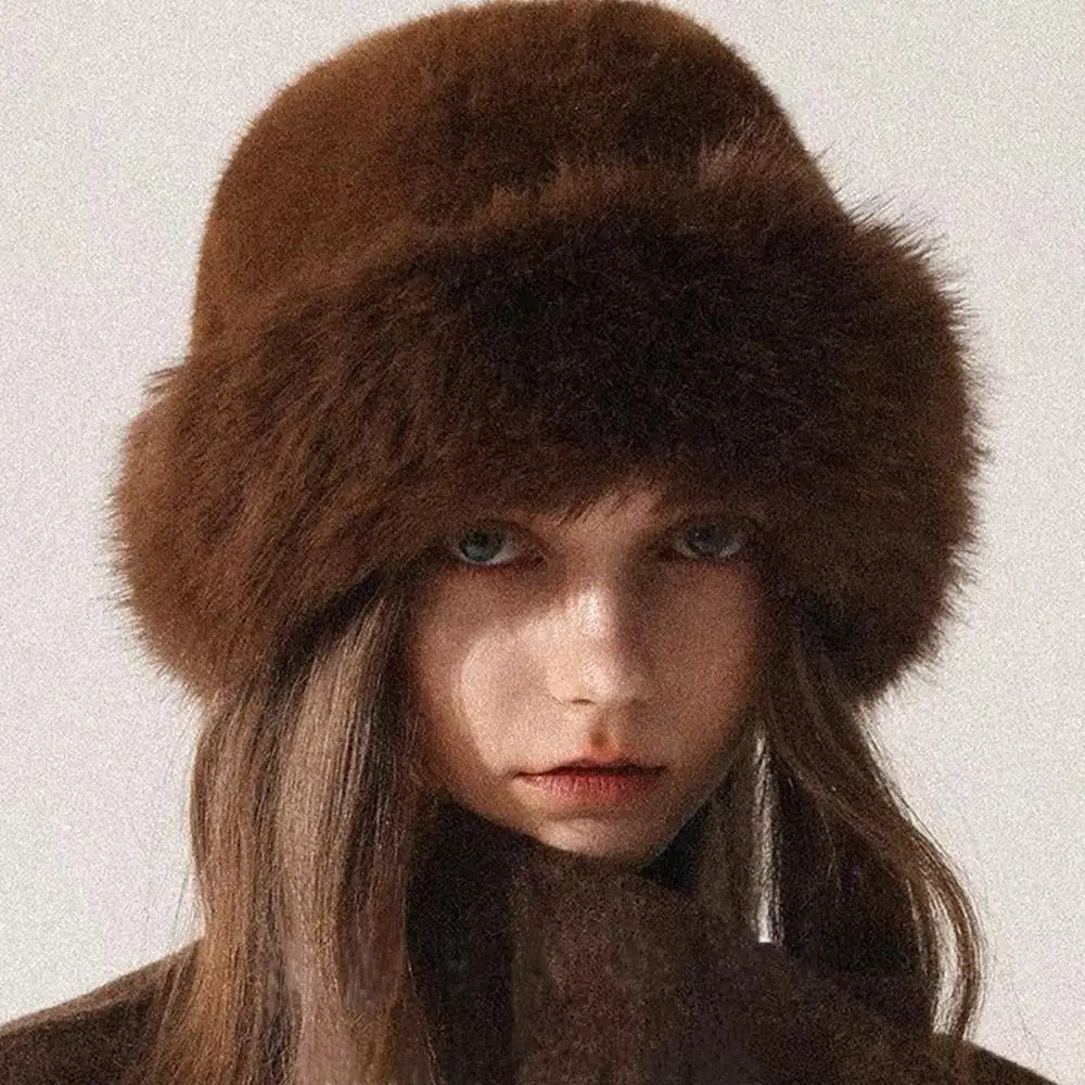 Warm Fluffy Fur Bucket Hat Russian Caps Thick Bucket Hat Autumn Winter Fur Hat Head Cap Winter Hat Panama Cap Christmas Gifts 250724
