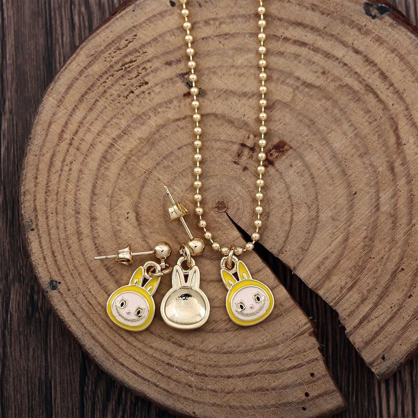 anime Forest Elf Necklace Earrings Wens Two-piece Set Cute Rabbit Fun Forest Guardian DIY Pendant Jewelry Accessories Gift Y250730