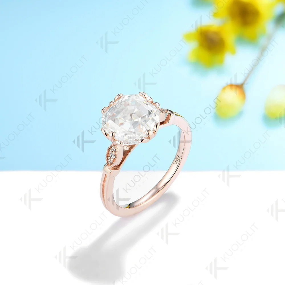 Kuololit 2.5ct Asscher Cut Rings for Women PT950 Solid 14K 10K Rose Gold Solitaire Ring for Engagement Christmas Gift 250722