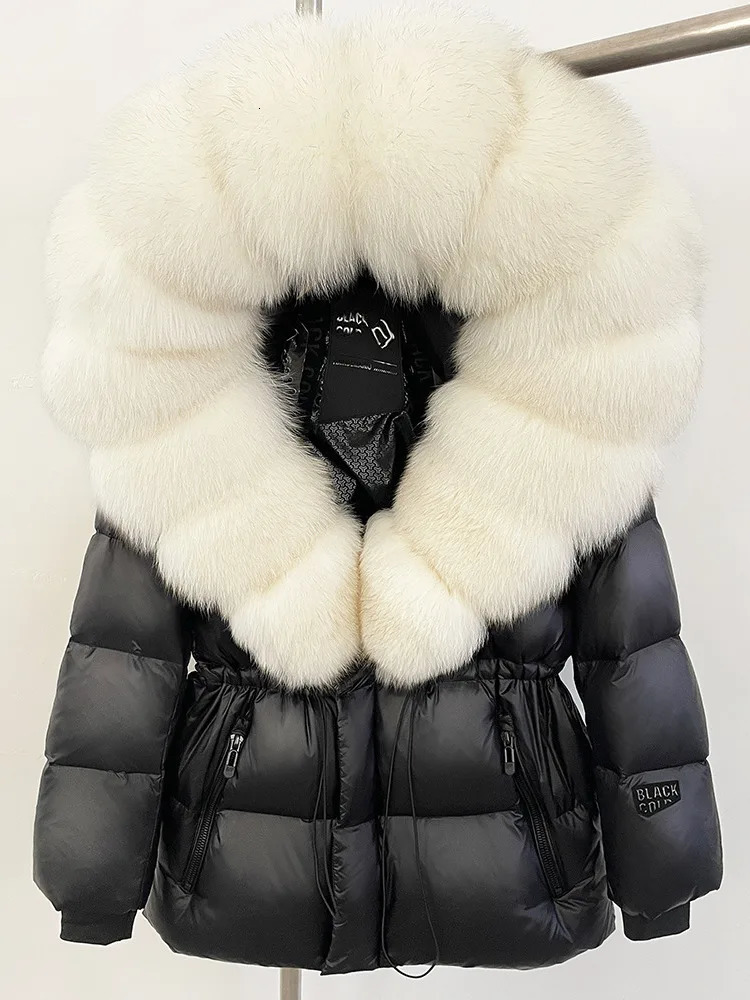 3375 Womens Black Puffer Down Jacket With Oversized Fur Hood Winter Warm Coat Quilted Outerwear 250724