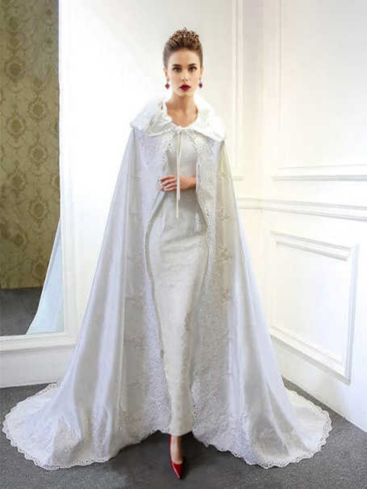Luxury New Wedding Customized Wraps Shawl Capes Long Train Lace Edge With Hood Appliques Bridal Cloaks Custom Made Jackets