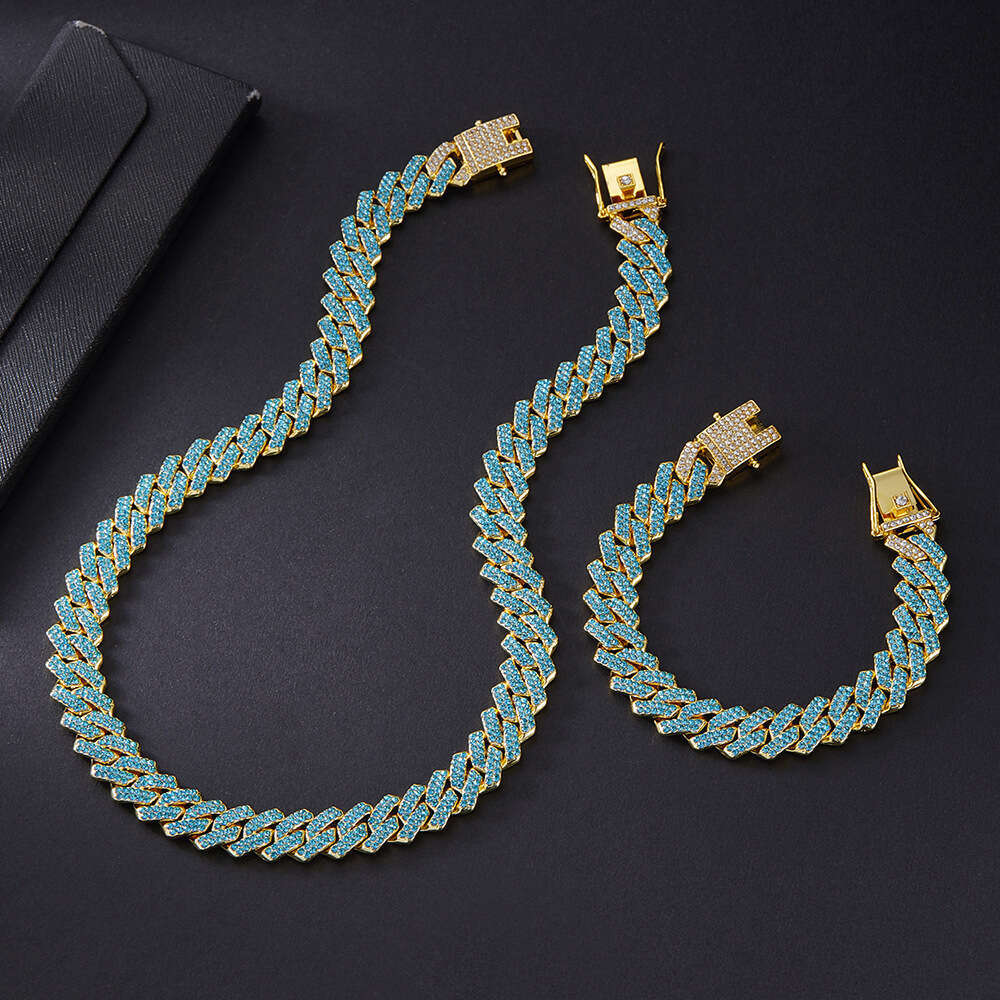 Full Dia Multi-color Chain Fashion Hip-hop Alloy 14mm Cuban Necklace