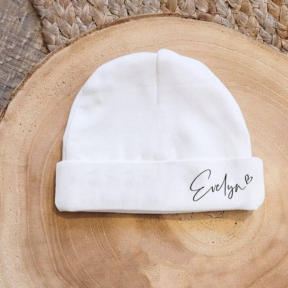 Newborn Hospital Hat Baby Beanies Cap with Name Cotton Hats Personalize Windproof Headwear Infant Shower Gift ddmyshoesvip