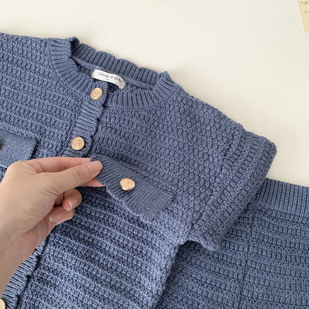 deer jonmi Autumn Winter Toddlers Girls Knitted Sets Cardigan Sweater Shorts 2pcs Korean Style Baby Kids Princess Outfits 250729