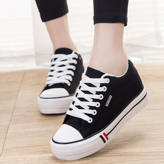2025 New Korean Style Versatile Women's Canvas Shoes, Student Lace-up Thick Sole Height-increasing Spring Casual Breathable Sneakers ddmysaturn