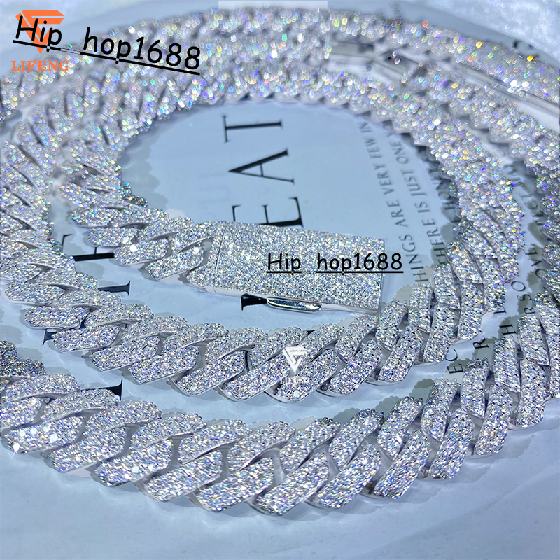 14mm Custom Hip Hop Fine Jewelry Cuban Link Chain Iced Out VVS Moissanite Diamond Necklace Silver 925 Cuban Chain With Pendant