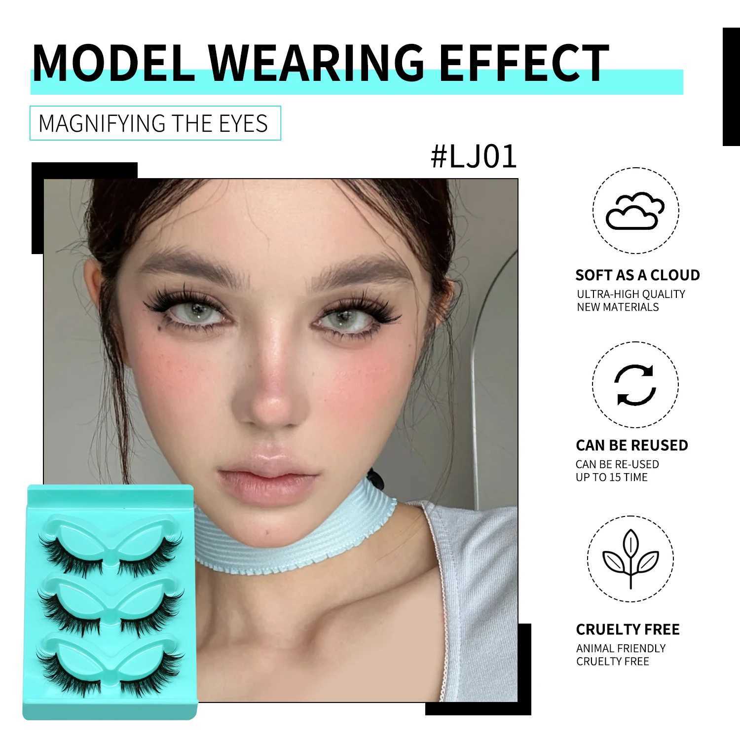3 Pairs of False Eyelashes Wet Manga Lashes Fluffy Thick Soft Natural Long 3D Faux Mink Lashes Full Strip Lashes Makeup Z250730