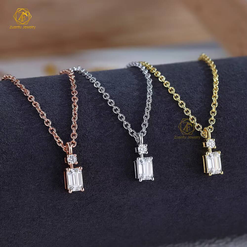 High Quality 925 Silver Moissanite Necklace for Women 0.8CT 4x6mm Emerald Cut Fashion Jewelry