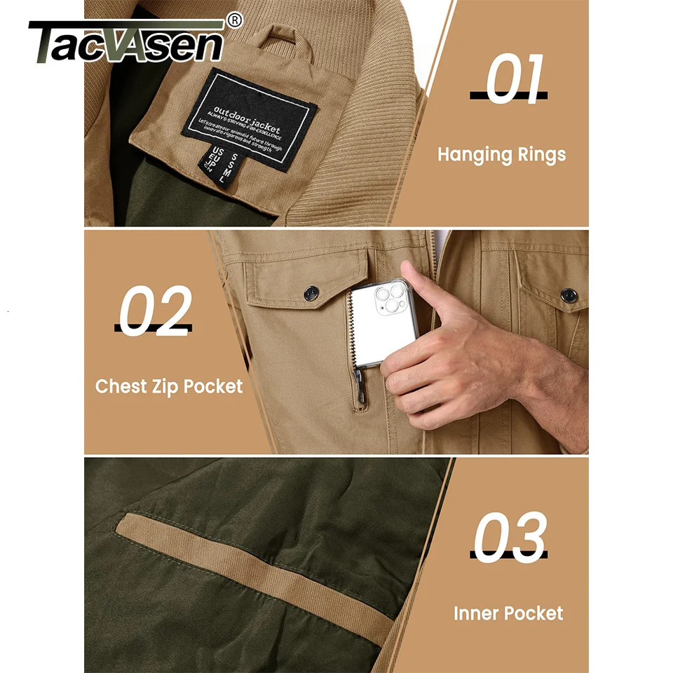 TACVASEN Full Zip Cargo Jacket Mens Retro Stand Collar Pilot Spring Autumn Lightweight Bomber Casual Outwear 250730